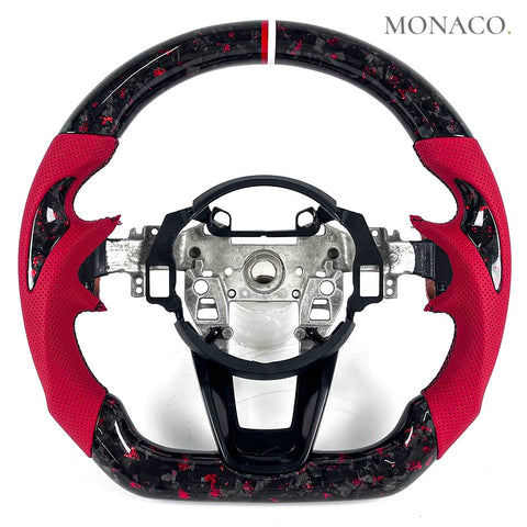 Custom carbon fiber steering wheel for Acura TLX TLX-L (2018–2020): Red Perforated Leather Red Forged Carbon