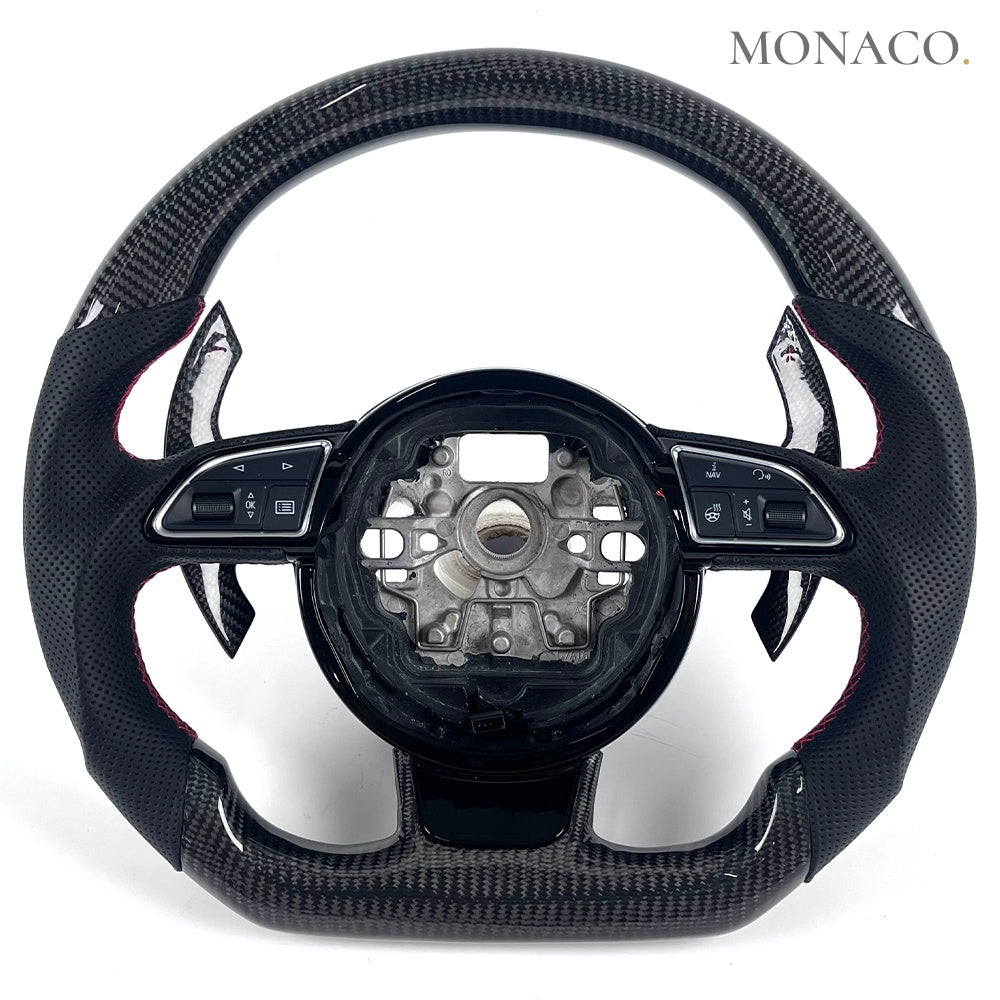 2008–2019 Audi A4 / A5 / S4 / S5 (B8, B8.5, B9) Carbon Fiber Steering Wheel – Carbon Fiber & Black Leather