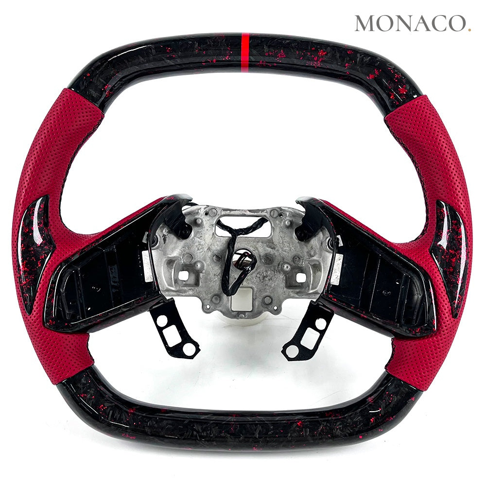 2020–2023 Chevrolet Corvette C8 Carbon Fiber Steering Wheel – Red Perforated Leather & Red Forged Carbon