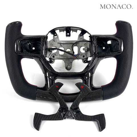 Custom carbon fiber steering wheel for Dodge Ram 1500 2500 3500 TRX (2010–2012): Black Perforated Leather Carbon