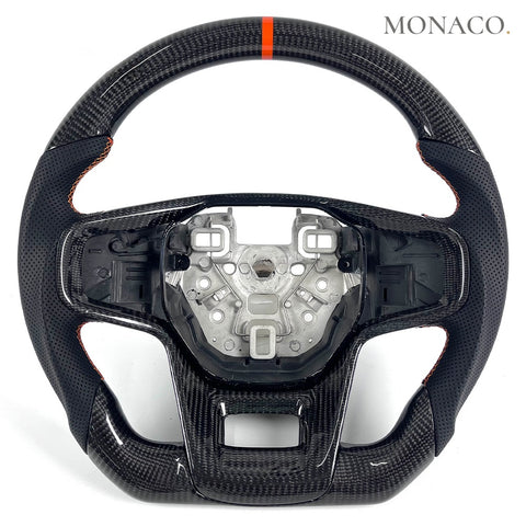 Custom carbon fiber steering wheel for Ford Bronco (2021–2023): Black Perforated Leather Carbon