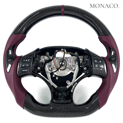 Custom carbon fiber steering wheel for Lexus IS IS250 IS350 IS F (2010–2014): Wine Perforated Leather Carbon