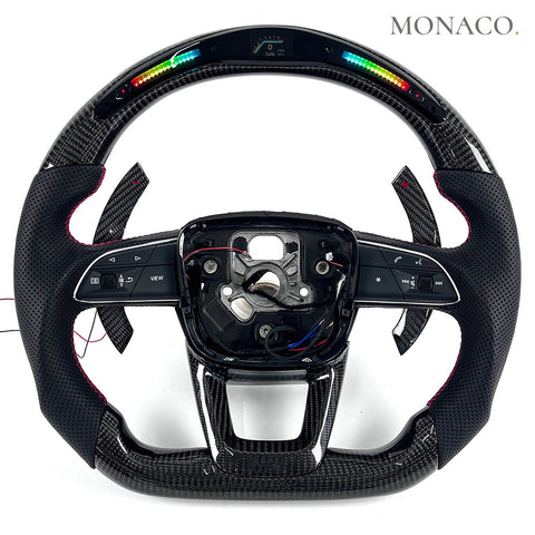 Custom carbon fiber steering wheel for Audi A4 A5 S4 S5 RS4 RS5 B9 A6 A7 S6 S7 RS6 RS7 C7 C8 S3 RS3 (2016–2024): LED Carbon