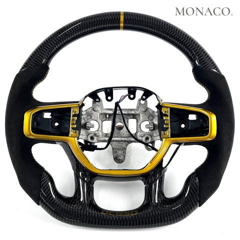 Custom carbon fiber steering wheel for Dodge Ram 1500 2500 3500 TRX (2009–2012): Black Suede Carbon