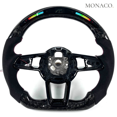 Custom carbon fiber steering wheel for Audi R8 TTS RS3 RS4 RS5 RS6 RS7 S3 S4 S5 S6 S7 B9 (2016–2024): Black Suede LED Forged Carbon