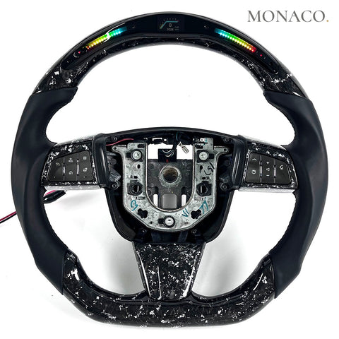 Custom carbon fiber steering wheel for Cadillac CTS CTS-V ATS ATS-V CT4 CT5 (2012–2019): Black Smooth Leather LED Forged Carbon