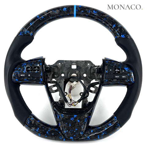 Custom carbon fiber steering wheel for Mazda Mazda3 Mazda6 CX-3 CX-5 CX-30 (2014–2024): Smooth Leather Blue Forged Carbon