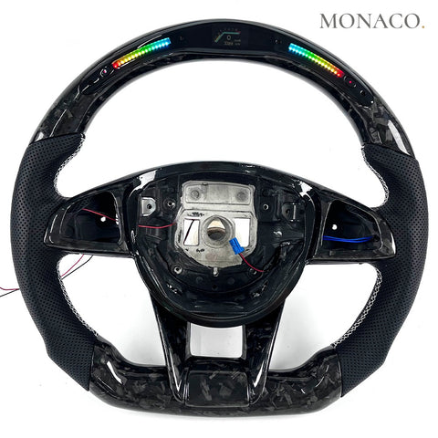 Custom carbon fiber steering wheel for Mercedes-Benz C-Class W204 W205 AMG (2008–2018): Perforated Leather LED Forged Carbon