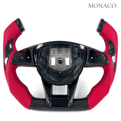 Custom carbon fiber steering wheel for Mercedes-Benz C-Class W203-W204-W205, C63 AMG (2000–2014): Red Perforated Leather