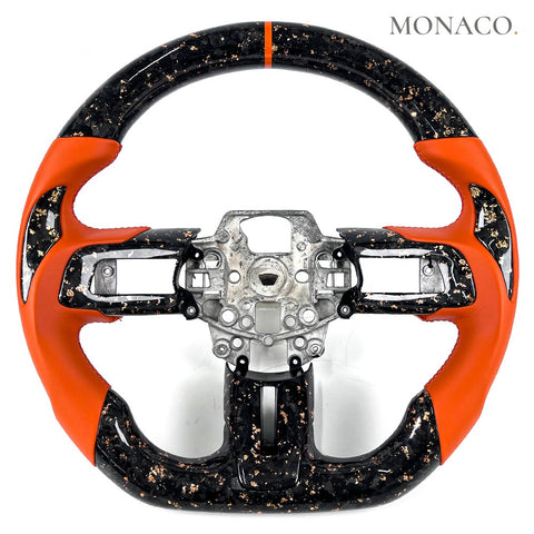Custom carbon fiber steering wheel for Ford Mustang GT Shelby S550 (2015–2017): Orange Smooth Leather Forged Carbon