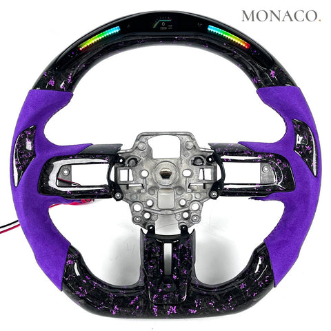 Custom carbon fiber steering wheel for Ford Mustang GT Shelby S550 (2015–2017): Purple Suede LED Forged Carbon
