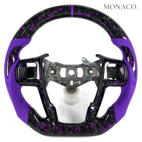 Custom carbon fiber steering wheel for Chrysler 300 300C (2010–2012): Purple Suede Forged Carbon