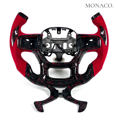Custom carbon fiber steering wheel for Dodge Ram 1500 2500 TRX (2011–2012): Red Suede Forged Carbon