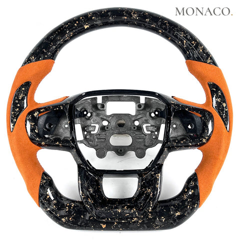 Custom carbon fiber steering wheel for Ford Ranger Raptor F-150 F-250 (2021–2021): Orange Suede Forged Carbon