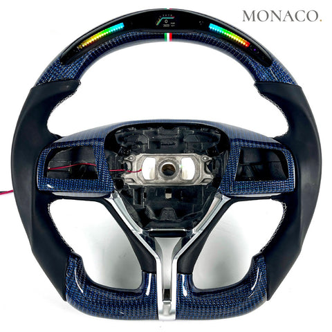 Custom carbon fiber steering wheel for Maserati Ghibli Quattroporte (2014–2019): Smooth Leather LED Blue Carbon