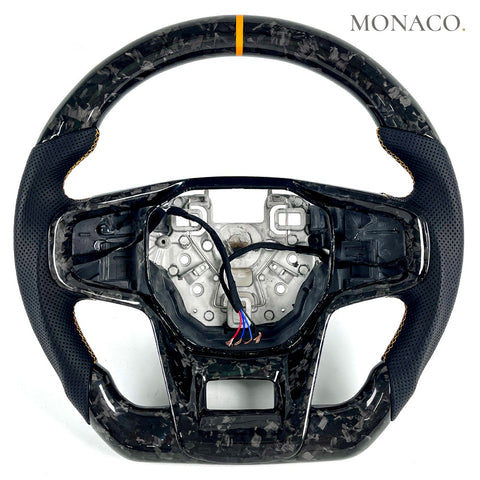 Custom carbon fiber steering wheel for Ford Bronco (2021–2023): Black Perforated Leather Forged Carbon