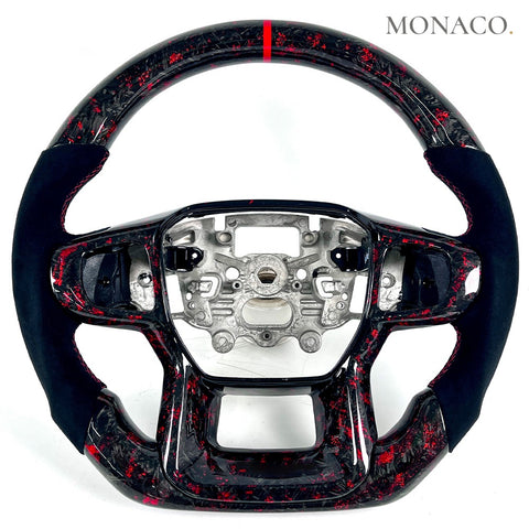 Custom carbon fiber steering wheel for Ford F-150 Raptor Ranger Raptor (2021–2023): Red Forged Carbon