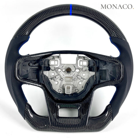 Custom carbon fiber steering wheel for Ford Bronco Raptor (2021–2024): Black Perforated Leather Carbon