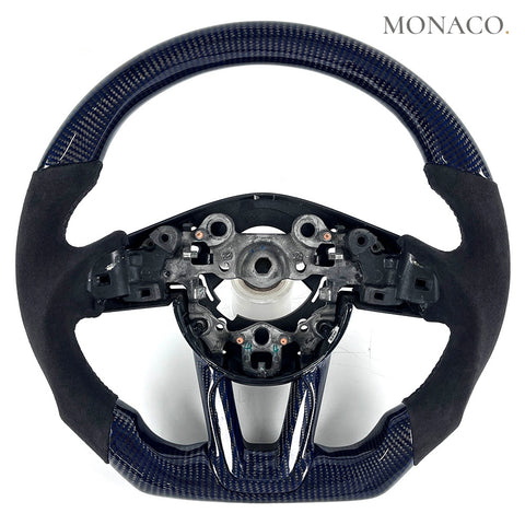 Custom carbon fiber steering wheel for Mazda Mazda3 Mazda6 CX-3 CX-5 (2014–2019): Suede Blue Carbon