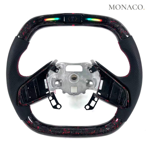 Custom carbon fiber steering wheel for Chevrolet Corvette C8 (2020–2025): Black Perforated Leather LED Red Forged Carbon