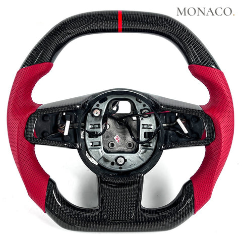 Custom carbon fiber steering wheel for Jaguar XE XF XJ F-Pace E-Pace I-Pace F-Type (2016–2024): Red Perforated Leather Carbon