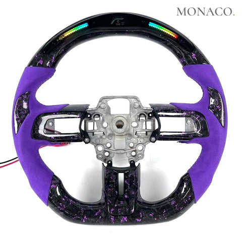 Custom carbon fiber steering wheel for Ford Mustang S550 (2015–2023): Suede RGB LED Forged Carbon Racing