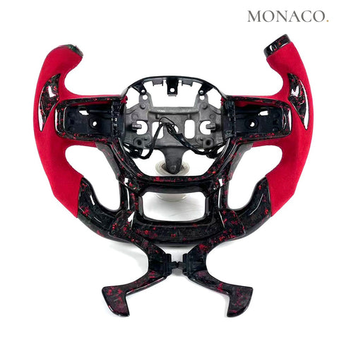Custom carbon fiber steering wheel for Dodge Ram TRX Rebel (2019–2026): Red Forged Carbon F1-Style