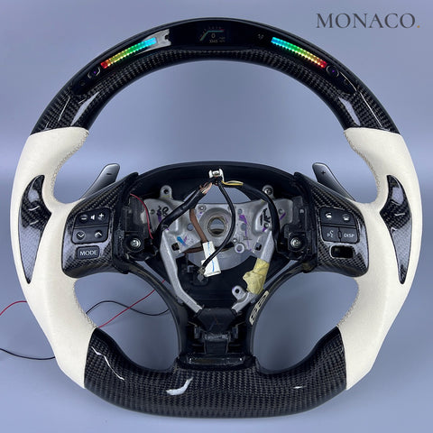 Custom carbon fiber steering wheel for Lexus IS IS250 IS350 IS F (2006–2014): White Suede LED Carbon