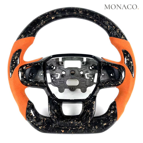 Custom carbon fiber steering wheel for Ford Ranger Raptor Wildtrak (2018–2025): Orange Suede Orange Forged Carbon