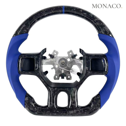 Custom carbon fiber steering wheel for Dodge Ram 1500 2500 3500 (2010–2018): Dark Blue Smooth Leather Forged Carbon
