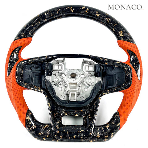 Custom carbon fiber steering wheel for Ford Bronco (2021–2023): Orange Perforated Leather Forged Carbon