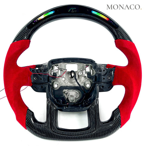 Custom carbon fiber steering wheel for Land Rover Range Rover Evoque Defender (2015–2018): Red Suede LED Carbon
