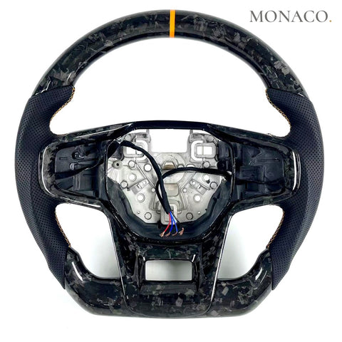 Custom carbon fiber steering wheel for Ford Bronco (2021–2025): Black Perforated Leather Forged Carbon