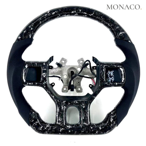 Custom carbon fiber steering wheel for Dodge Ram (2010–2017): Black Perforated Leather White Forged Carbon