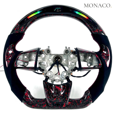 Custom carbon fiber steering wheel for Kia Stinger GT GT1 (2018–2023): Black Suede LED Forged Carbon