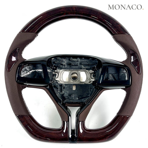 Custom carbon fiber steering wheel for Maserati Ghibli Levante Quattroporte (2018–2020): Perforated Leather Wood