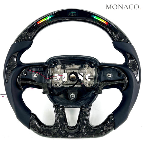 Custom carbon fiber steering wheel for Dodge Challenger Charger SRT Hellcat (2015–2021): Smooth Leather LED Forged Carbon