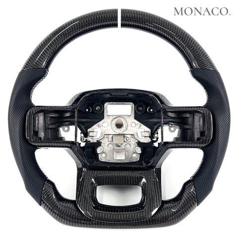 Custom carbon fiber steering wheel for Ford Ranger Raptor F-150 (2018–2022): Perforated Leather Carbon