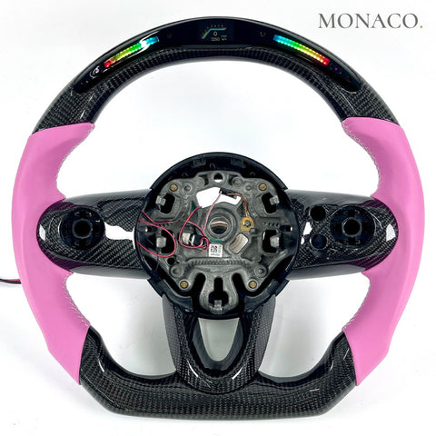 Custom carbon fiber steering wheel for Mini Cooper Cooper S & JCW F55 F56 F57 (2014–2026): Pink Smooth Leather