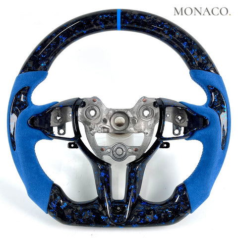 Custom carbon fiber steering wheel for Hyundai i30N i20N Elantra N-Line Veloster N (2015–2022): Blue Suede Blue Forged Carbon