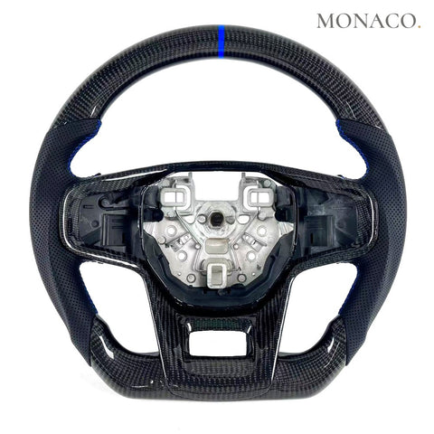 Custom carbon fiber steering wheel for Ford Bronco (2021–2025): Black Perforated Leather Carbon D-Shape