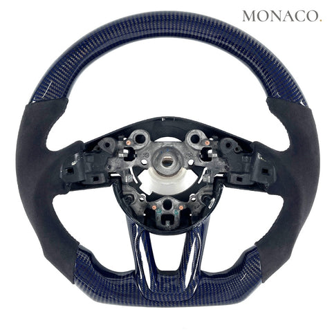 Custom carbon fiber steering wheel for Mazda Mazda6 Atenza GJ GL (2013–2024): Gray Suede Blue Carbon