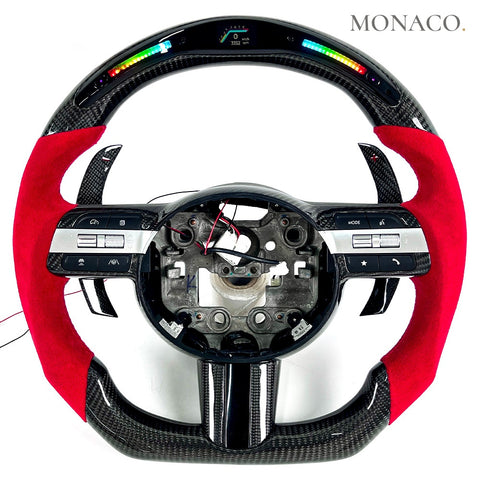 Custom carbon fiber steering wheel for Hyundai Sonata LF (2015–2019): Red Suede LED Carbon