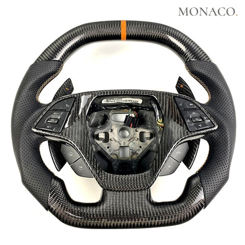 Custom carbon fiber steering wheel for Chevrolet Corvette C7 (2014–2019): Perforated Leather Carbon