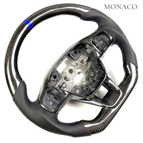 Custom carbon fiber steering wheel for Ford Focus ST RS Mk3 Mondeo Edge (2015–2018): Perforated Leather Carbon