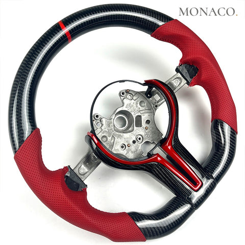 Custom carbon fiber steering wheel for BMW 5 Series E60, X1 F48, X2 F39, X3 F25, X4 F26, X5 E70, X6 E71, 3 Series F30, M3-M4-M5 (2003–2018): Gloss Carbon Fiber