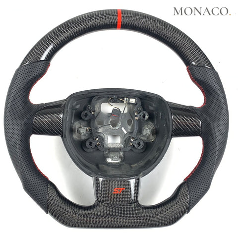 Custom carbon fiber steering wheel for Ford Focus ST Mk3 (2012–2014): Perforated Leather Carbon