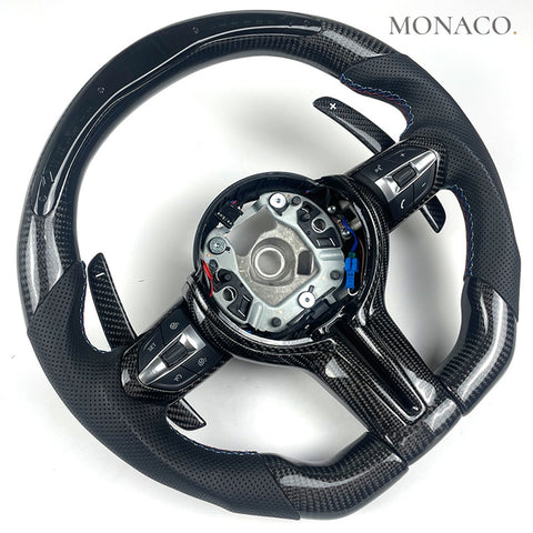 Custom carbon fiber steering wheel for BMW 5 Series F10-F11-F18, 6 Series F06-F12-F13, 7 Series F01-F02-F03, 3 Series F30, 2 Series F20, X2-X3-X4, M3 (2010–2018): LED Display