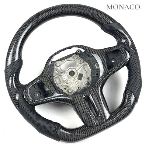 Custom carbon fiber steering wheel for BMW 1-2-3-4 Series, Z Series, X1 F40-F44, 3 Series G20-G21, 2 Series G22-G28-G29, X4 G80, M3 (2011–2023): Gloss Carbon Fiber