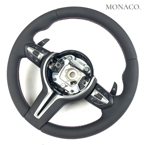Custom carbon fiber steering wheel for BMW 5 Series F10, 2 Series F22-F23, 3 Series F30-F34-F35, F45-F46, X4 F32-F33-F48, M3-M4-M5 (2010–2020): Smooth Leather